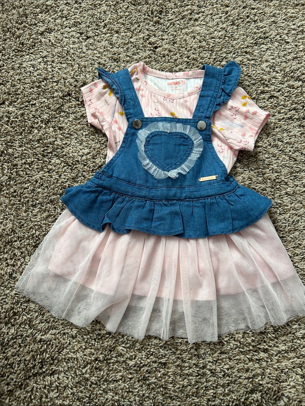 Kensie Girl Pink and Blue Denim Heart Tulle Dress